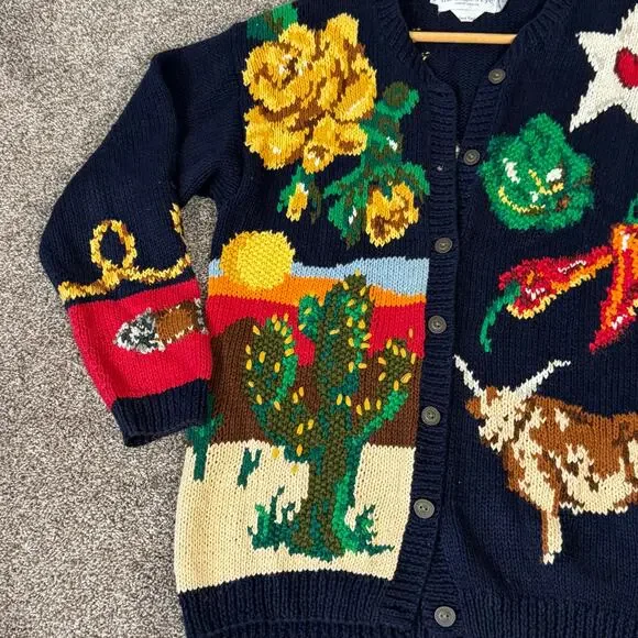 VTG The Eagle's Eye Hand Knit Cardigan Sweater Small Oversized Texas Longhorn - Picture 9 of 16